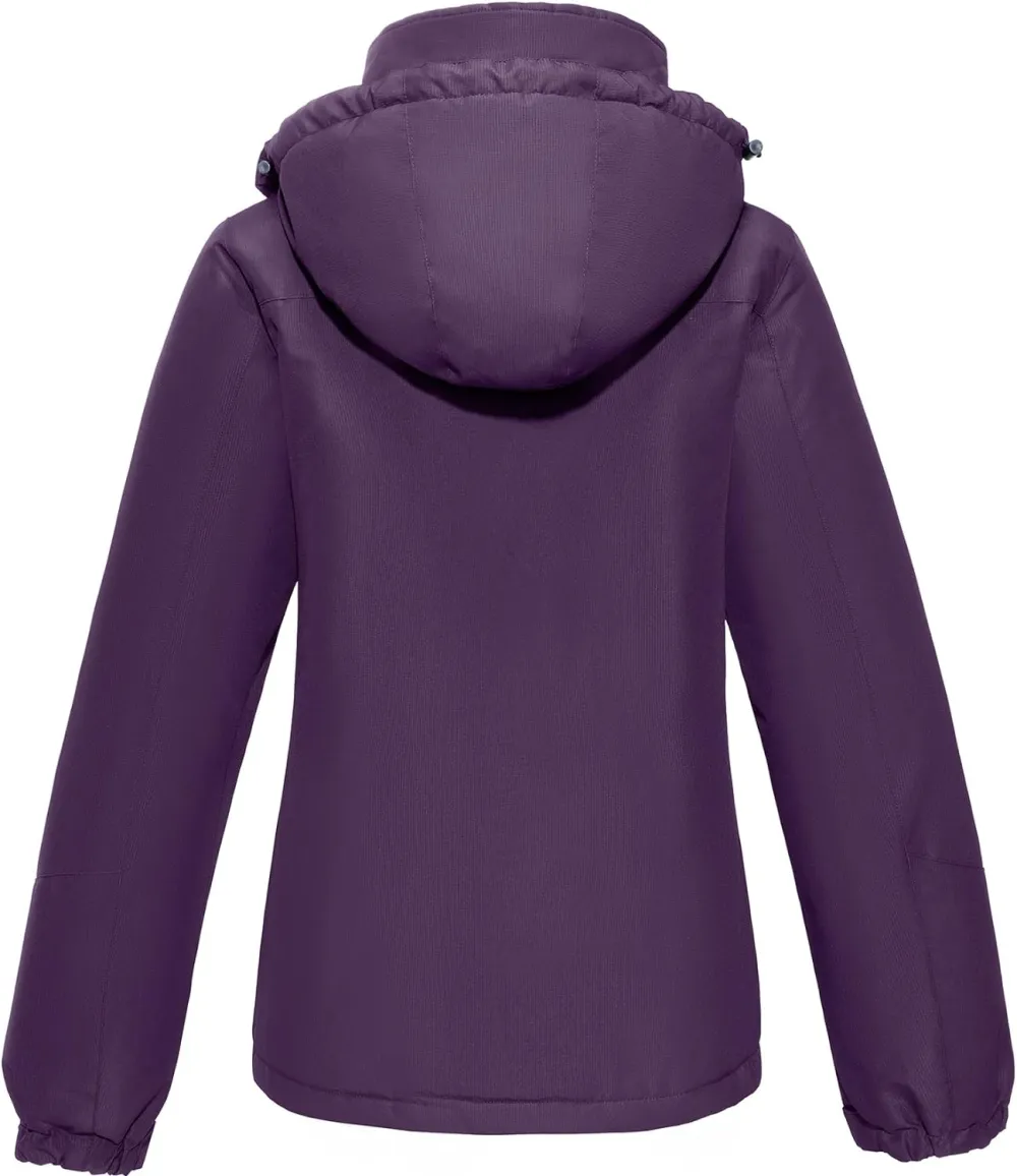 Women's Waterproof Mountain Ski Snow Jacket with Fleece Outdoor Windproof Raincoat Hooded for Fall and Winter