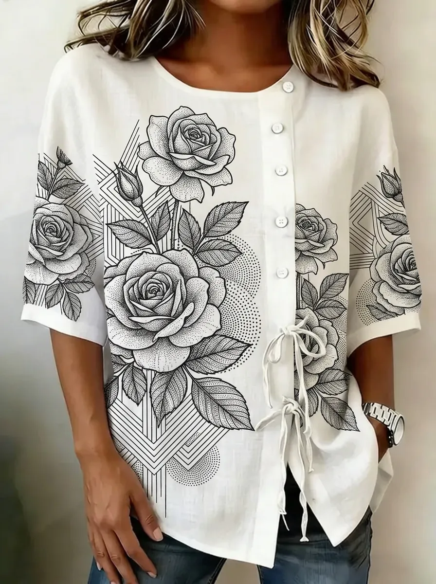 Women's Nashville Floral Geometric Printed Button-Down Top
