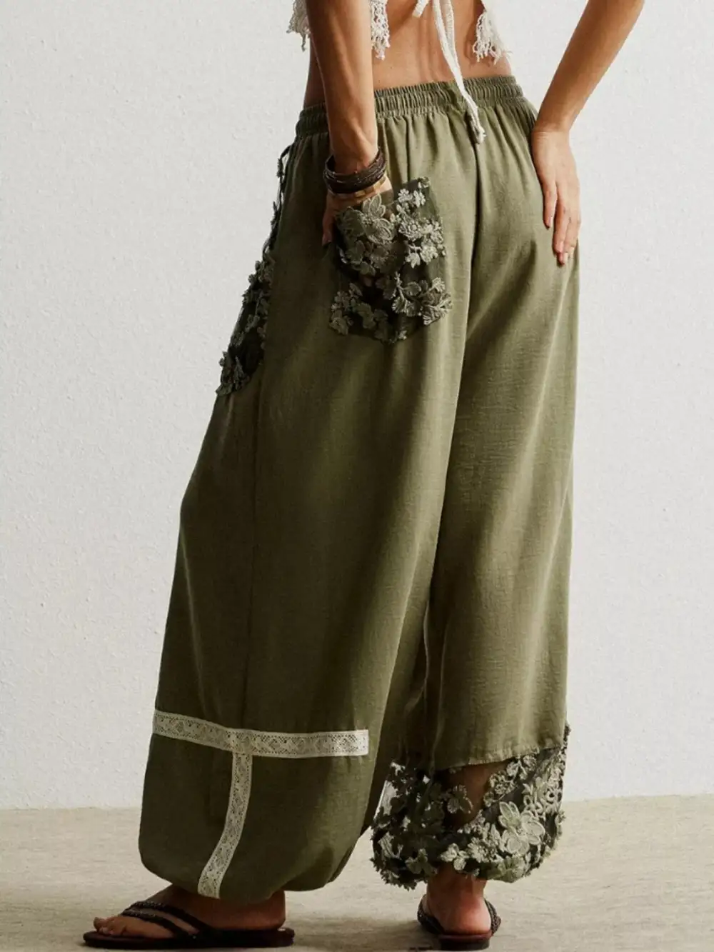 Lace Detail Drawstring Harem Pants
