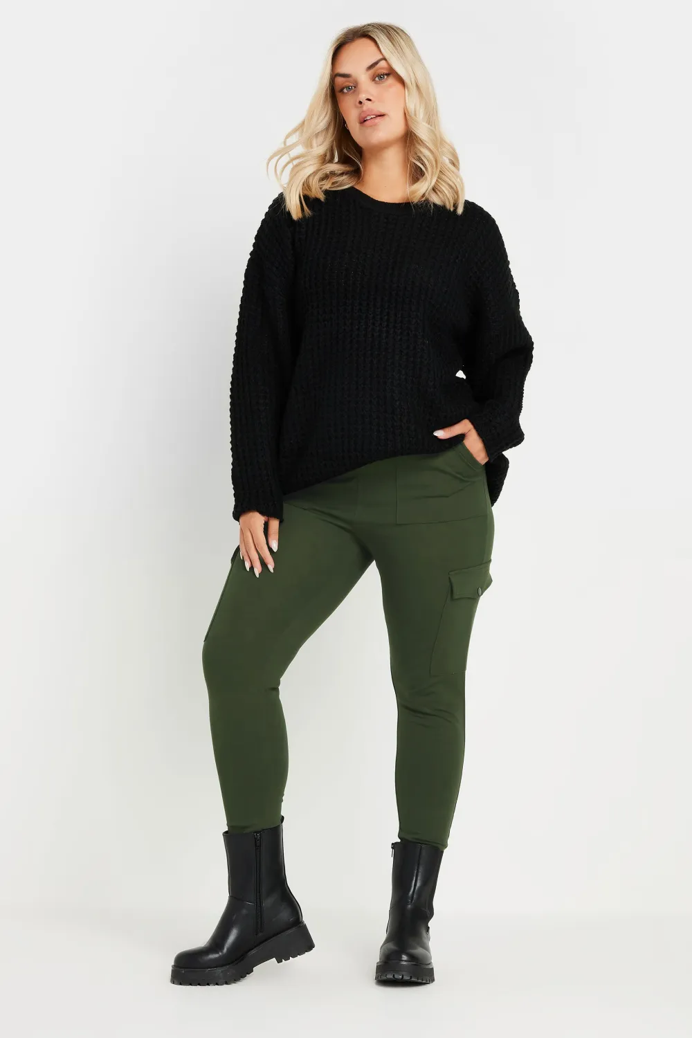 YOURS Curve Khaki Green Cargo Pocket Leggings