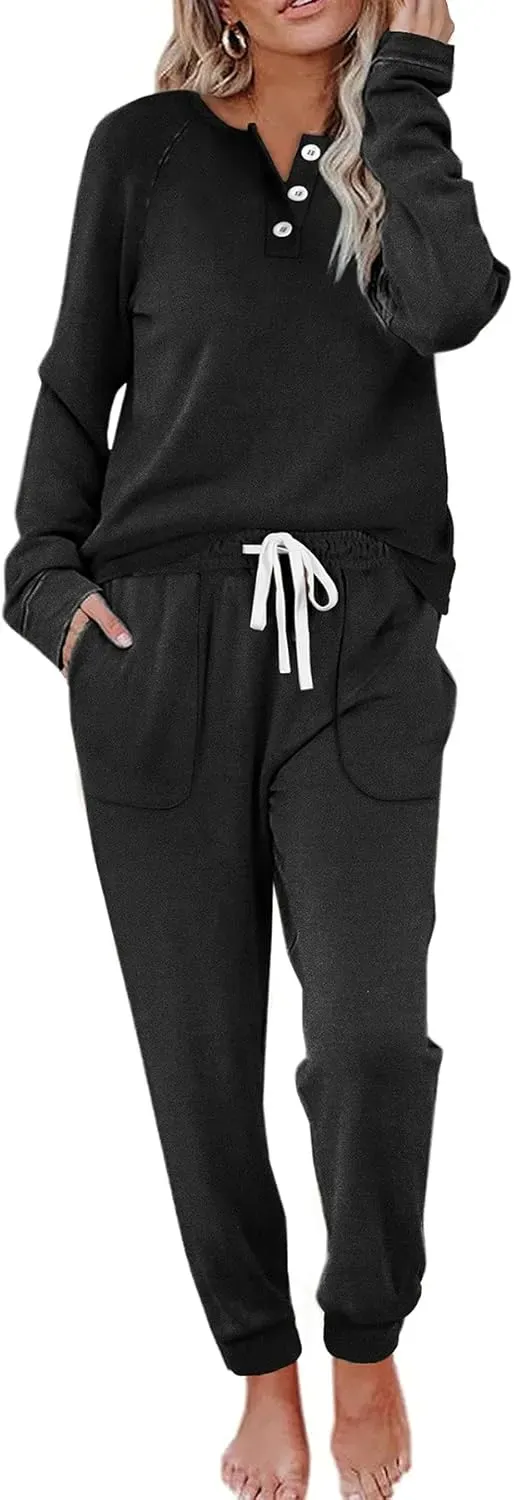 Two Piece Outfits for Women Lounge Sets Button Down Sweatshirt Sweatpants Sweatsuits Set with Pockets