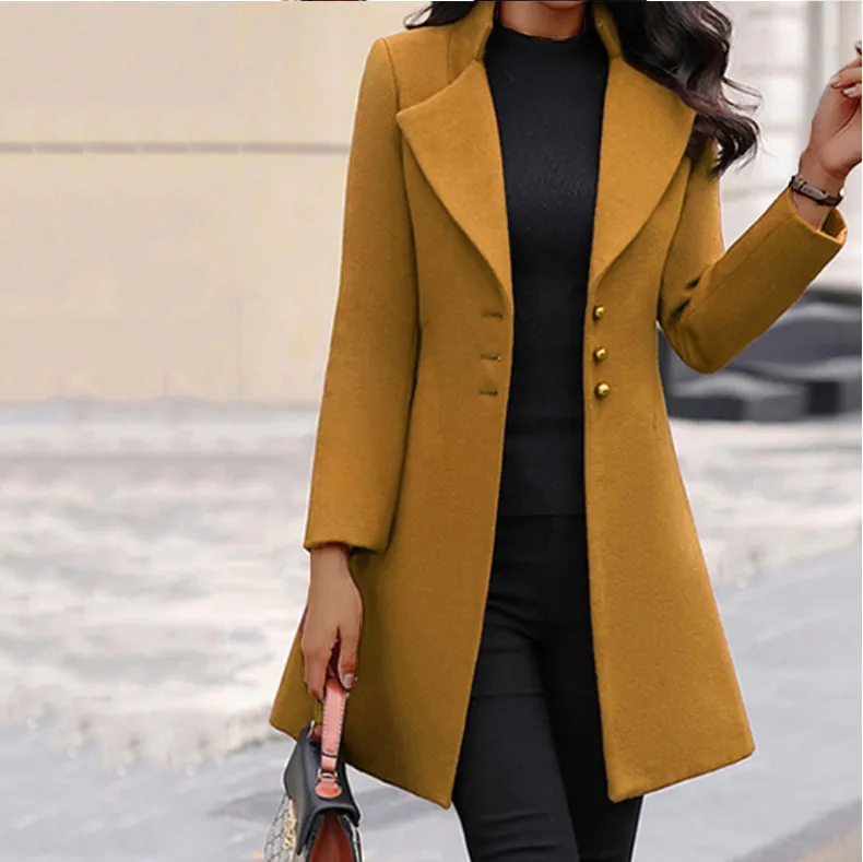Solid Stand Collar Slim Lapel Coat
