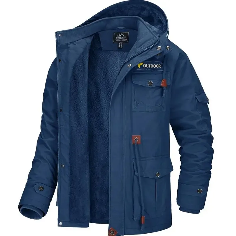 Men's Winter Coat Jacket Fleece Lined Parka Cotton Cargo Jacket Menswear Tops Long Sleeve Warm Thermal Hoodie