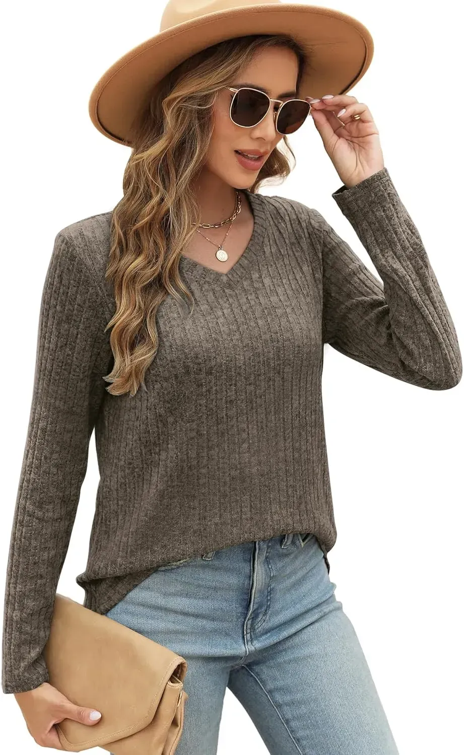 OFEEFAN Long Sleeve Shirts for Women Lightweight Crew Neck Casual Tunic Tops