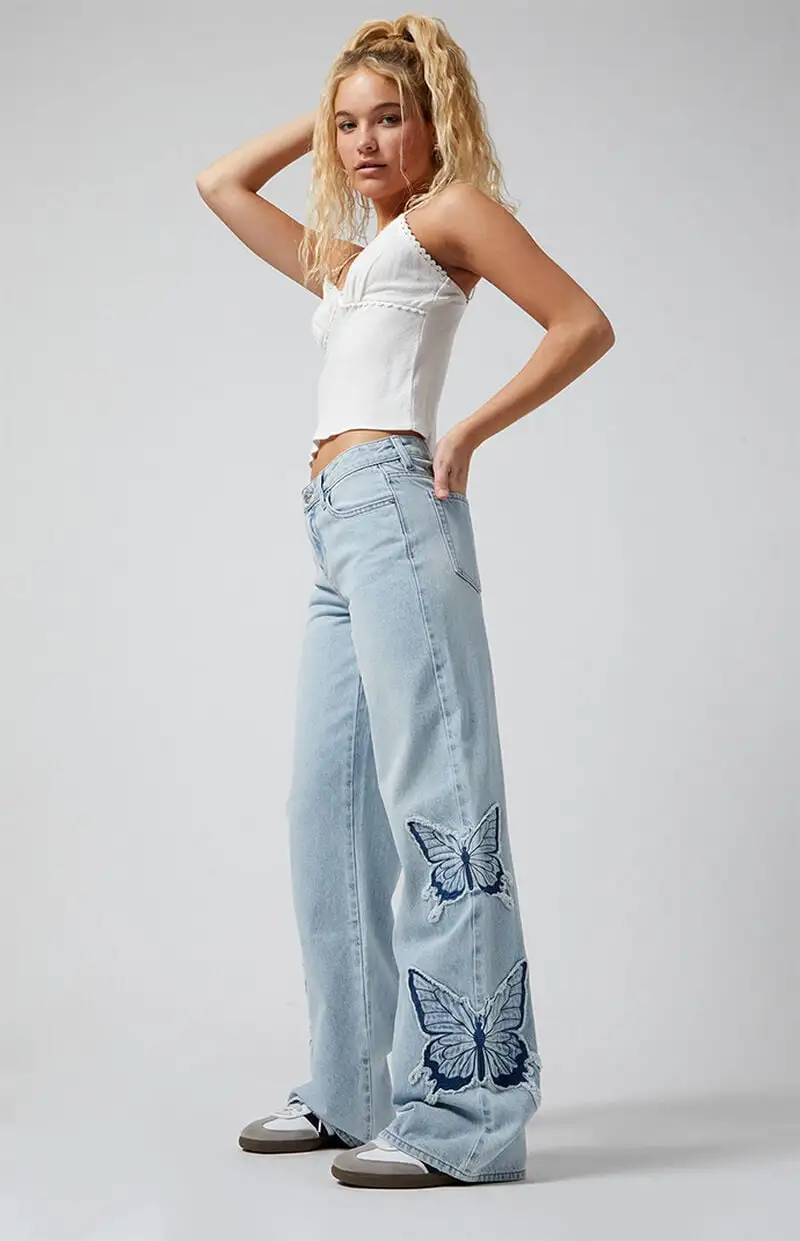 PacSun Casey Butterfly Low Rise Baggy Jeans Light Indigo