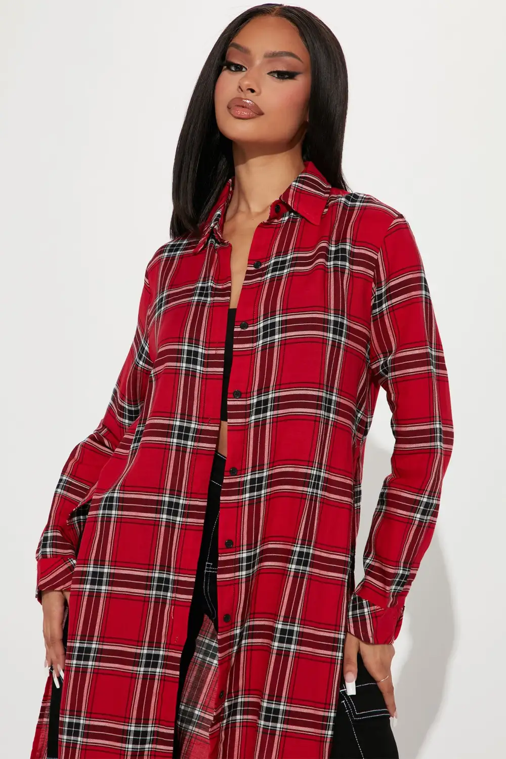 Self Love Maxi Plaid Top - Red/Combo
