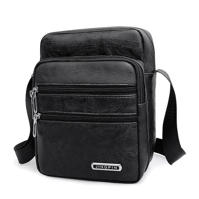 Men's Crossbody Bag Shoulder Bag Messenger Bag PU Leather Outdoor Daily Zipper Large Capacity Waterproof Lightweight Solid Color Black Brown Coffee