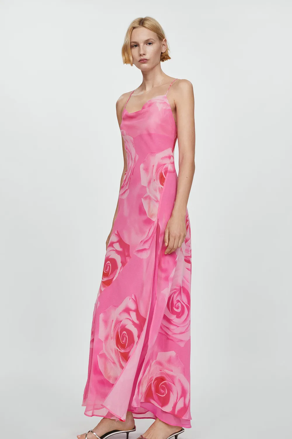 slit floral dress- Pink