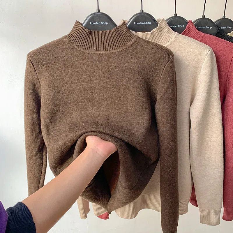 Winter thickened half turtleneck inner sweater