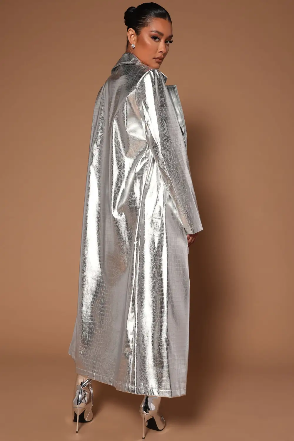 Kandi Faux Leather Mini Dress Set - Silver