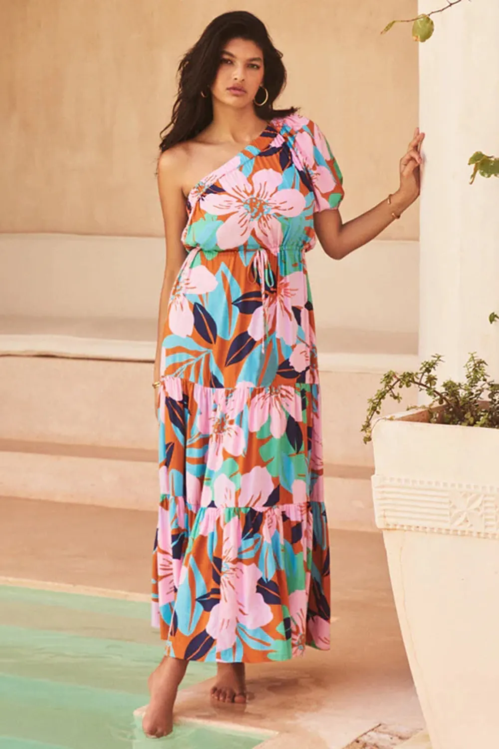 OFF-SHOULDER HOLIDAY STYLE FLORAL HIGH-END DRESS