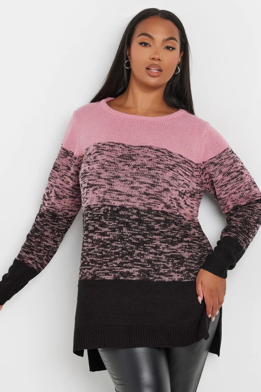 YOURS Curve Pink Colourblock Stripe Knitted Jumper