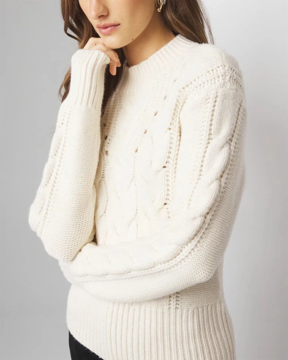Cabled Mock Neck Pullover Sweater