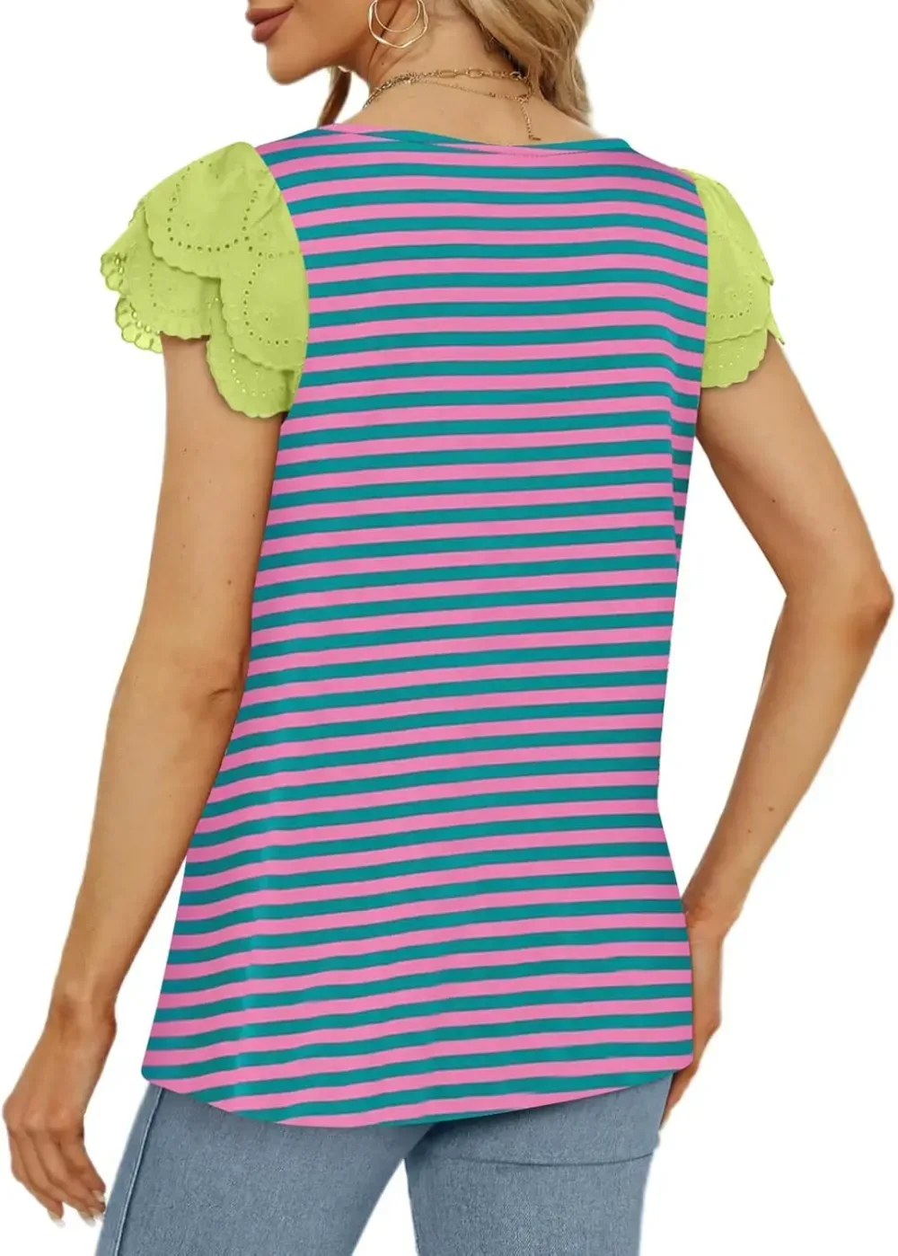 Eytino Womens Plus Size Tops Ruffle Short Sleeve Square Neck Summer Loose Casual Tee Shirts(1X-5X)