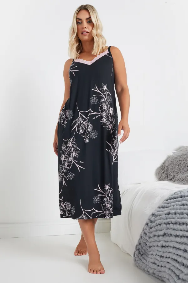 YOURS Curve Blue Snowflake Print Soft Touch Midaxi Chemise