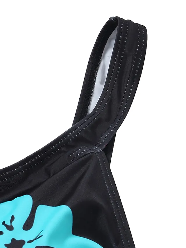 Women's Swimwear One Piece Monokini Bathing Suits Normal Swimsuit Floral Floral Print Navy Blue Blue Fuchsia Green Padded Strap Bathing Suits Sports Vacation Beach Wear