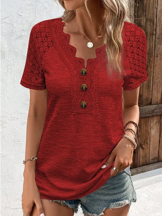 V Neck Casual Regular Fit Plain T-Shirt