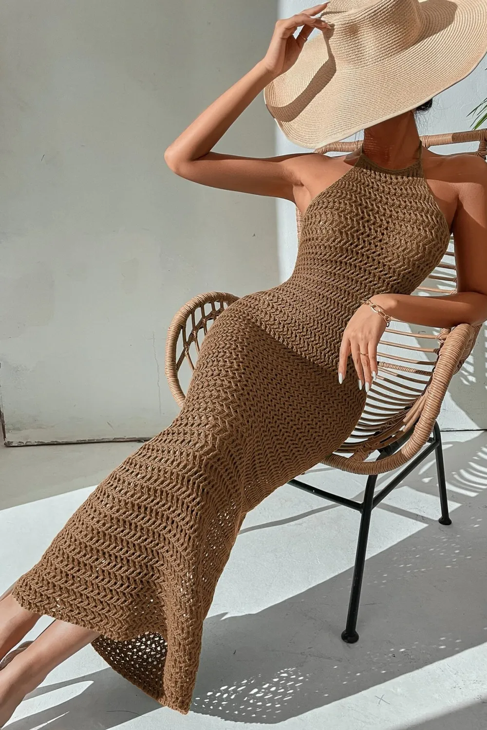 Crochet Backless Halter Neck Bodycon Dress