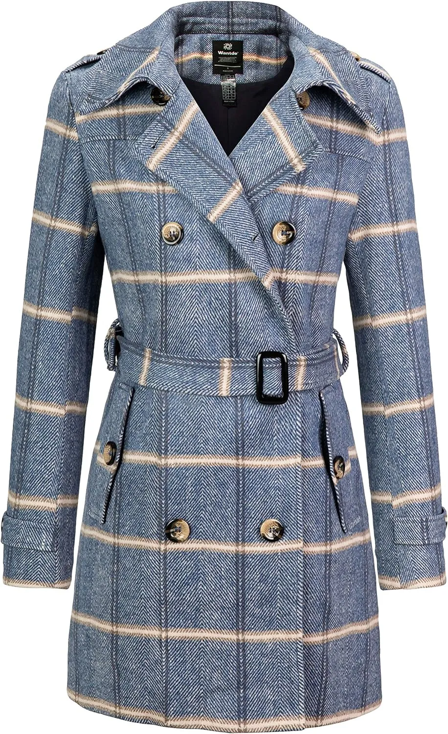 Women's Double Breasted Pea Coat Winter Mid-Long Trench Coat with Belt