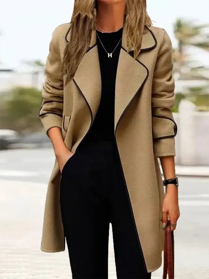 Stylish Color Contrast Woolen Trench Coat