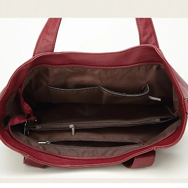 Women's Handbag Satchel Top Handle Bag PU Leather Office Daily Going out Zipper Solid Color Wine Black Brown