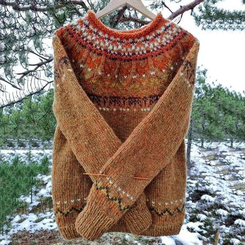 Vintage Icelandic Knit Jacquard Warmth Crew Neck Sweater(Unisex)