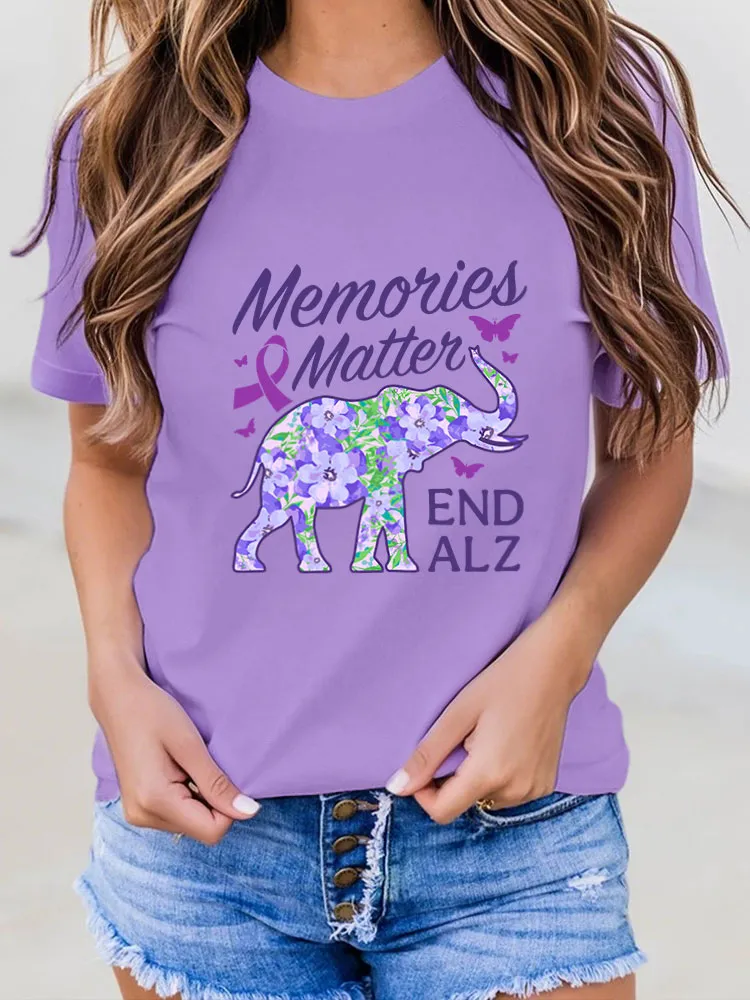 Women Alzheimer Awareness Print V-Round T-Shirt