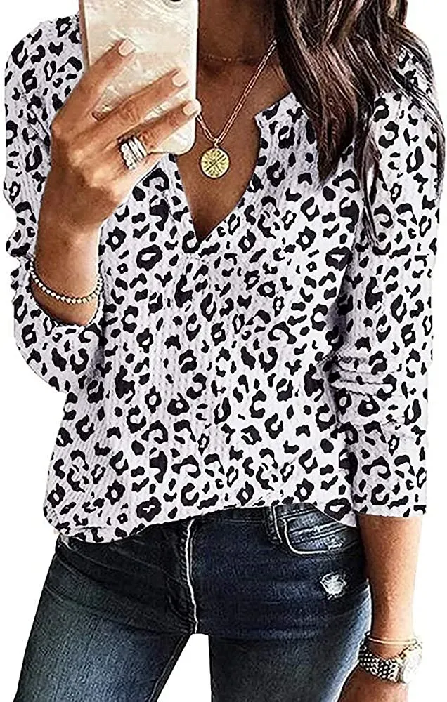 Women's V Neck Waffle Knit Henley Tops Casual Long Sleeve Pullover Sweater Blouses