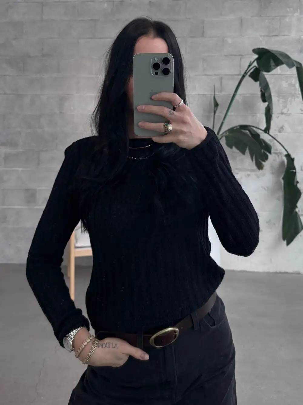 Rib Knit Rolled Hem Sweater