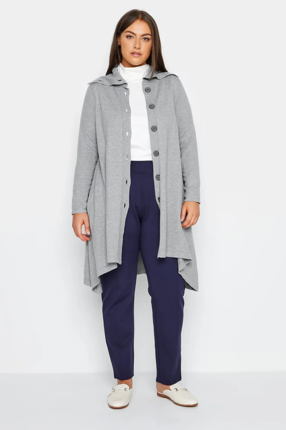 Evans Grey Button Through Longline Cardigan