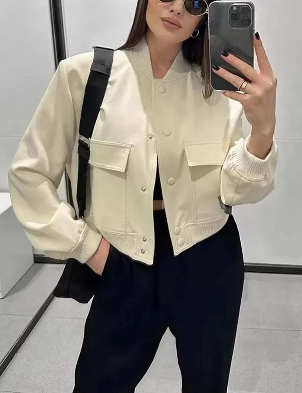 Womens Cropped Bomber Jacket Button Down Varsity Jackets Shackets With Pockets