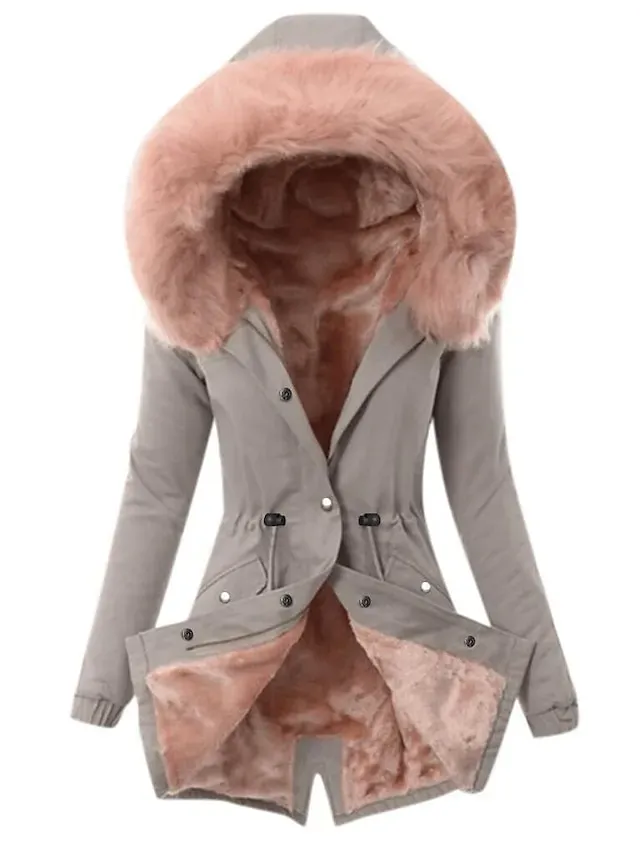 Women's Winter Jacket Winter Coat Parka Hoodie Jacket Street Daily Wear Winter Fall Spring Long Coat Slim Warm Classic & Timeless Casual Jacket Long Sleeve Solid Color Fleece Lined Black Red Gray Red