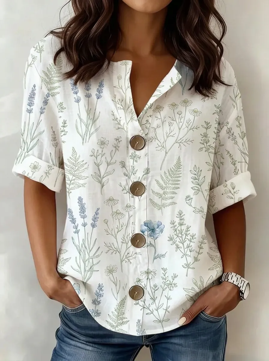 Women's Nashville Botanical Wildflower Printed Button-up Shirt