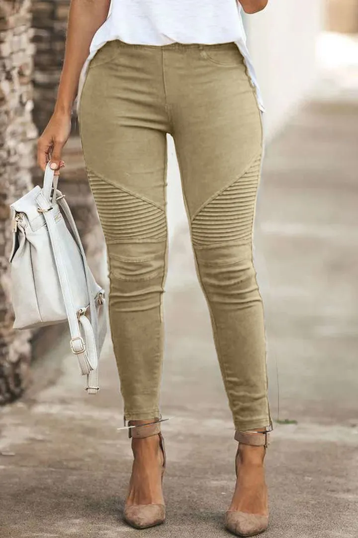 Solid Slant Pocket Zip Side Seam Detail Skinny Jeans