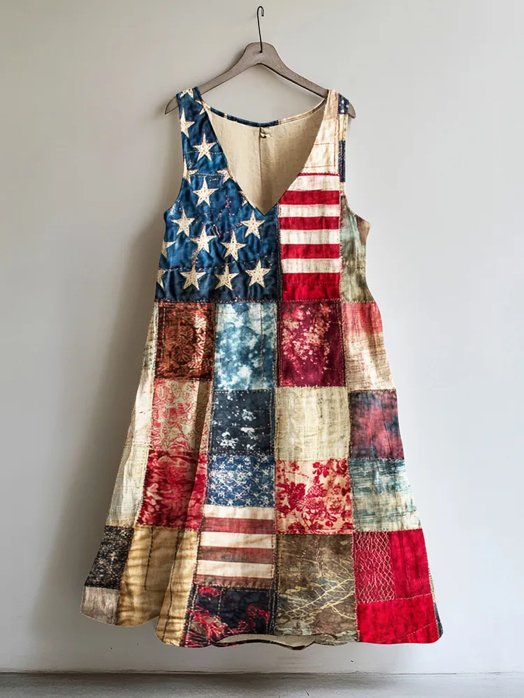 Women's Vintage Independence Day Flag Print Comfort Dress