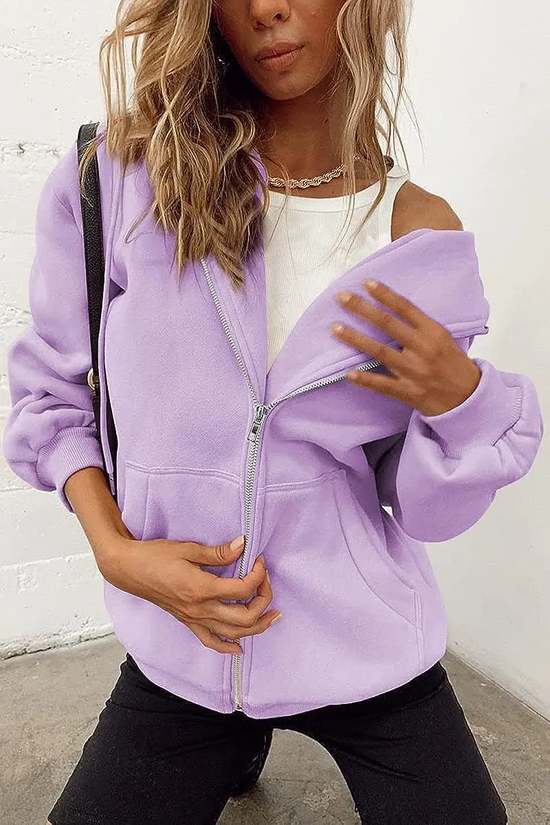 Women's Cute Hoodies Teen Girl Fall Jacket Oversized Sweatshirts Casual Drawstring Zip Up Y2K Hoodie with Pocket