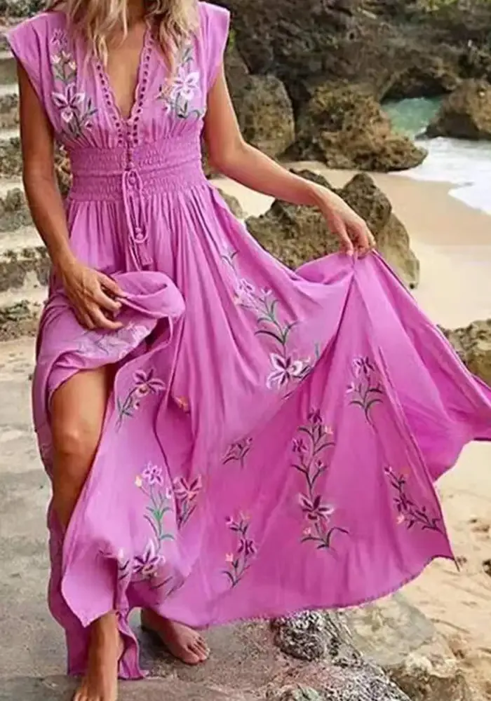 Give Me Grace Floral V-Neckline Cap Sleeve X-line Dress