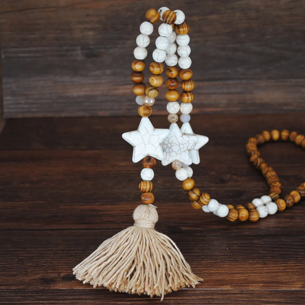 Boho Linen Dress Pendant Fringed Sweater Necklace