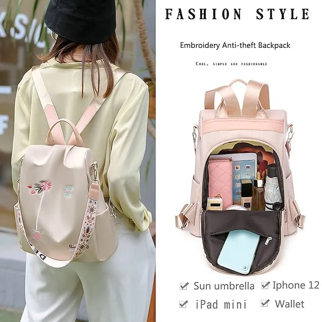 Women's Shoulder Bag Oxford Cloth Daily Holiday Zipper Adjustable Large Capacity Waterproof Folk Black Blue khaki