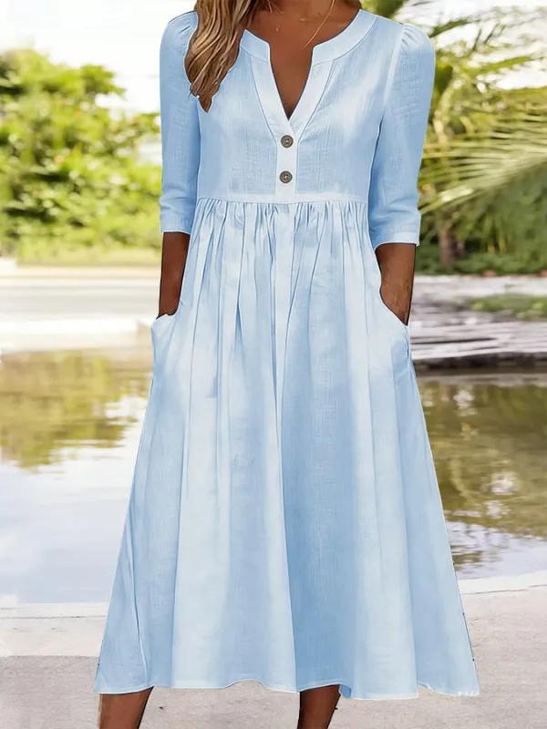 Women's Casual Cotton And Linen Dress