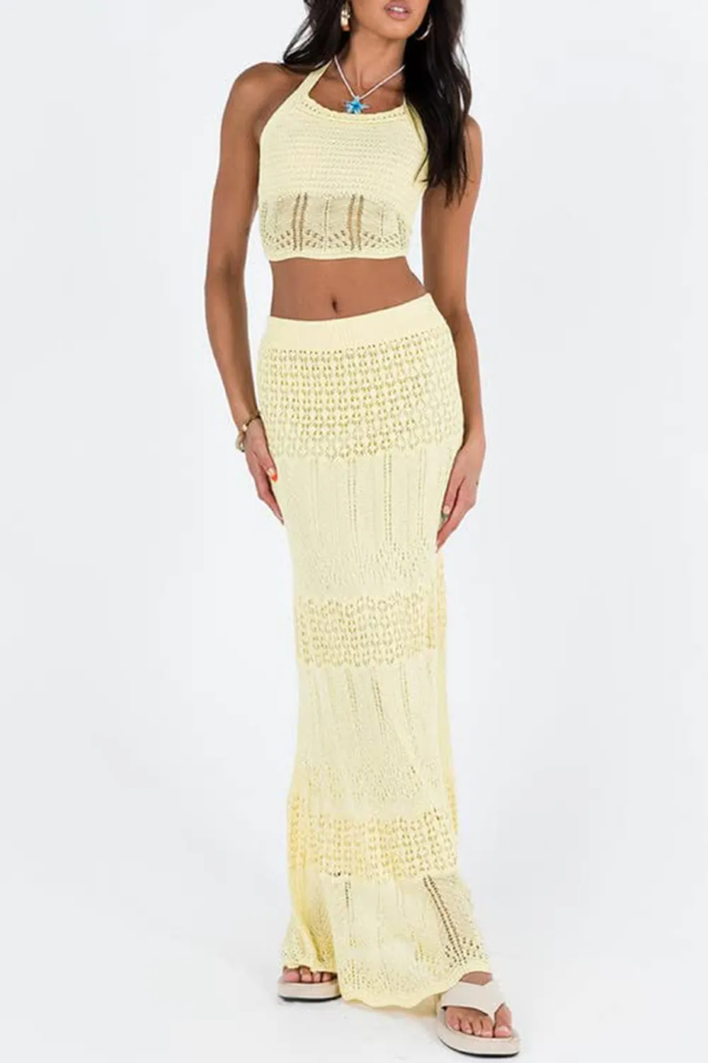 Sleeveless tube top cropped high waisted long skirt suit