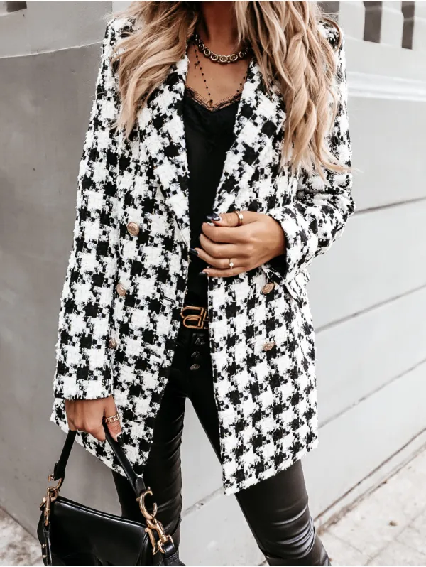 Long Sleeve Suit Collar Double Row Button Woolen Coat