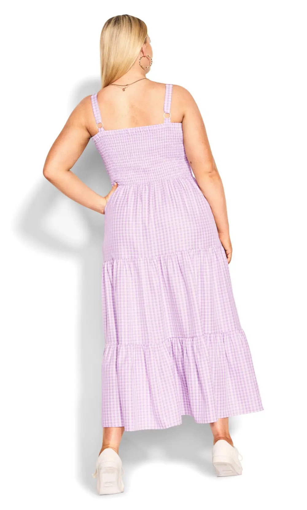 Evans Light Purple Gingham Shirred Maxi Dress