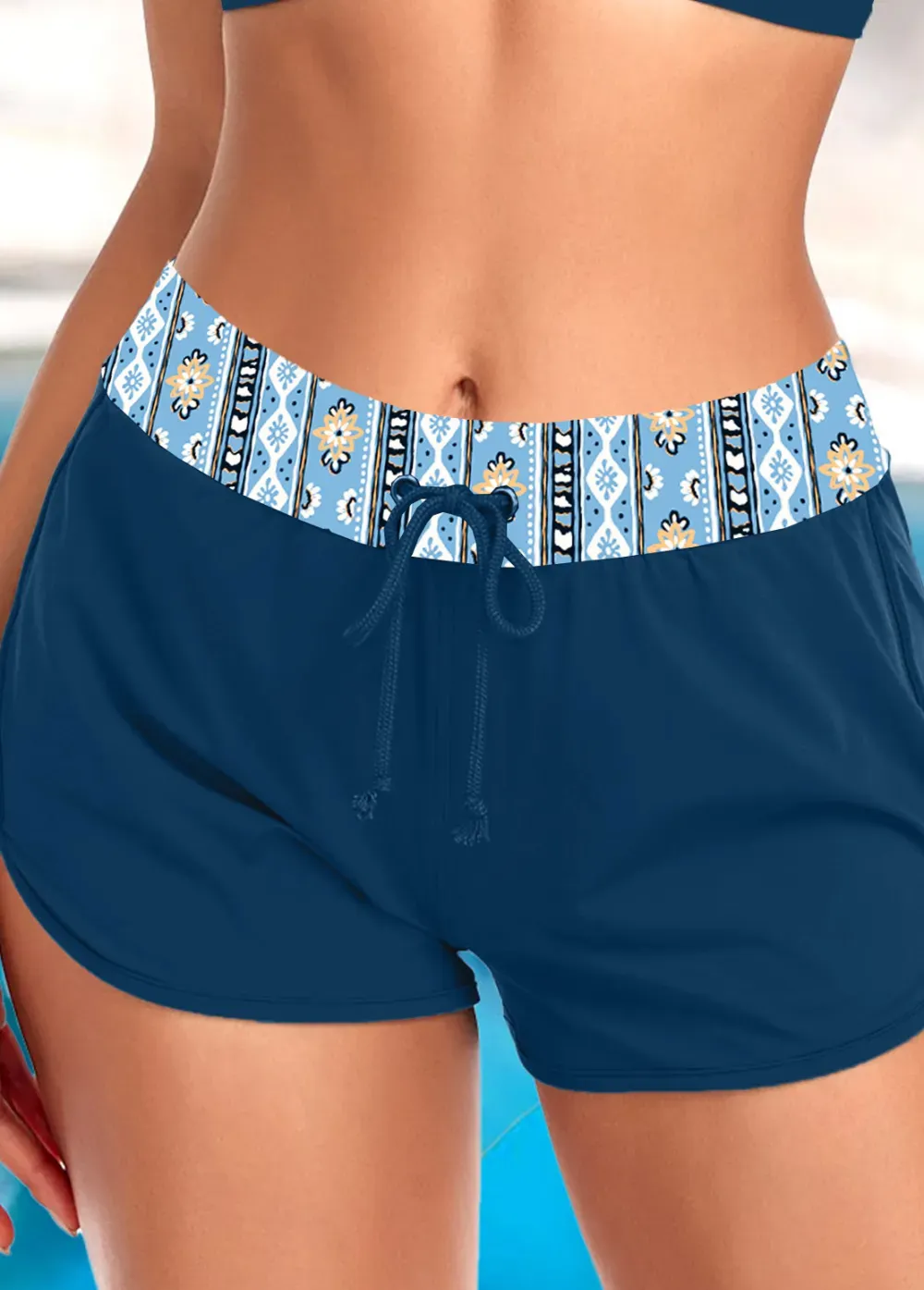 Metal Ring Tribal Print Multi Color Bikini Top