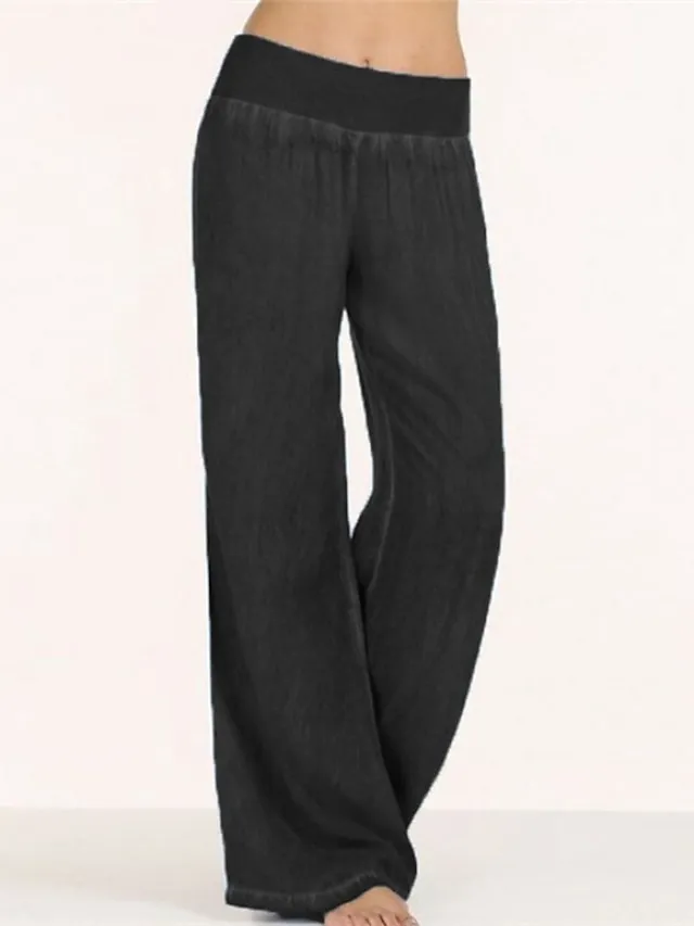 Women's Jeans Wide Leg Pants Trousers Full Length Faux Denim Baggy Stretchy High Waist Fashion Casual Daily Weekend Black Blue S M Spring & Summer Fall & Winter