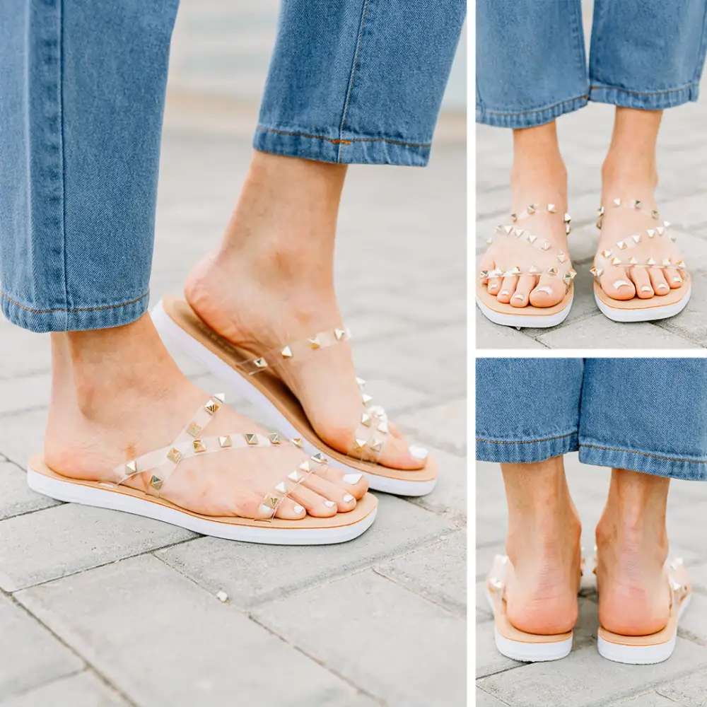 On The Lookout Clear Studded Slide Sandals