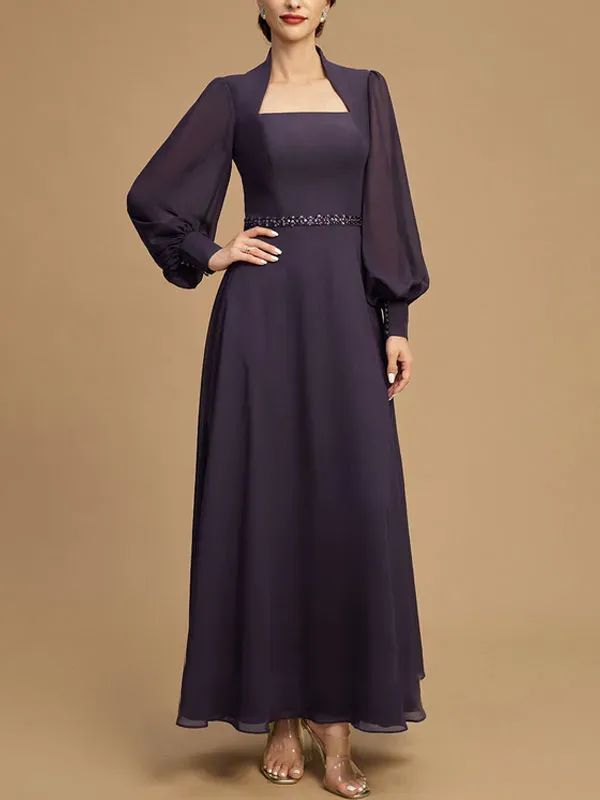 Ankle-Length Chiffon Mother of the Bride Dress With Beading Sequins