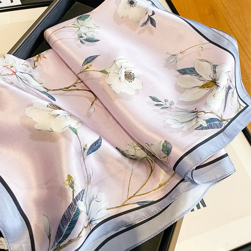 Silk Floral Pattern Elegant Pink Scarf