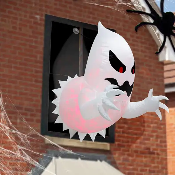 1.4m Halloween Inflatable Ghost Horror Window Ghost Foldable Glowing Balloon Outdoor Courtyard Garden Decoration Fun Party Tool
