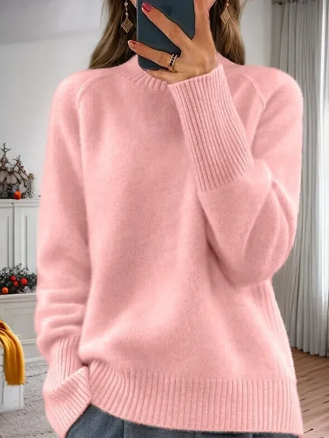 Women's Sweater Pullover Sweater Jumper Turtleneck Knit Knitted Raglan Sleeves Spring Fall Home Daily Holiday Daily Casual Soft Long Sleeve Pure Color White Light Green